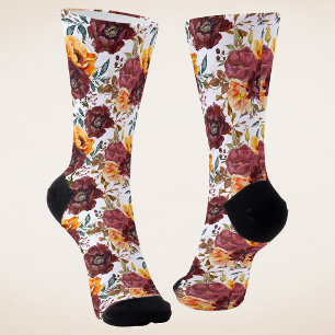 Chaussette Bourgogne Orange Rustique Automne Mariage Floral