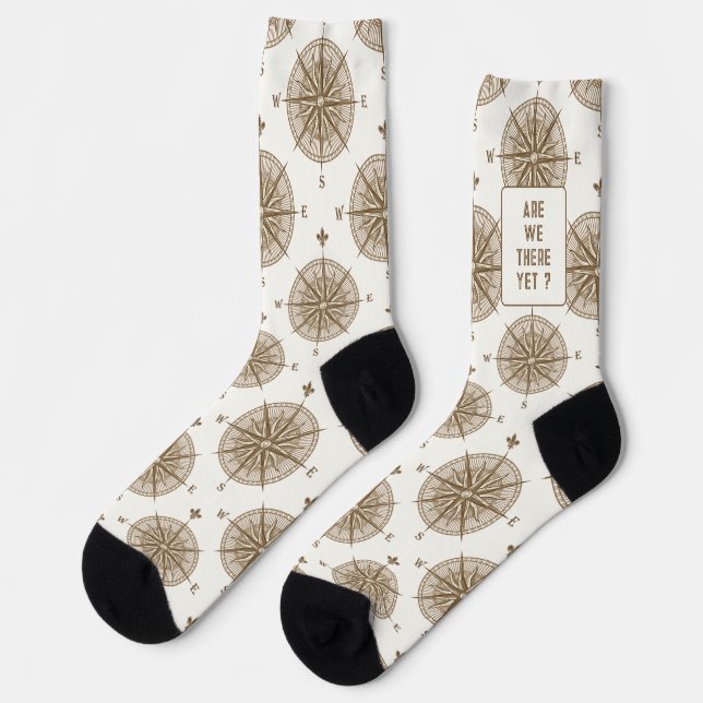 Chaussette Boussole marron et texte (Gauche)