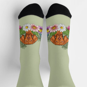 Chaussette Braque hongrois et fleurs colorées d'été vertes