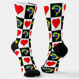 Chaussette Brésil Motif de coeur brésilien Drapeau national C