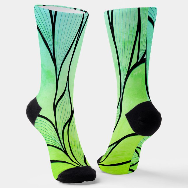 Chaussette Bright Green Hues Creative Leave Motif (Angulaire)