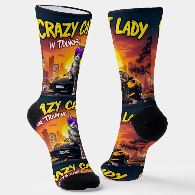 Chaussette Bright Socks UNISEX Crazy Cat Lady 0040757 (Angulaire)