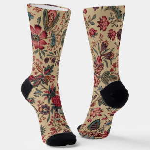 Chaussette Broderie Florale Ancienne de Décoration d'Ameublem