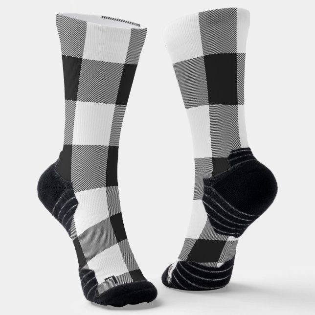 Chaussette Buffalo Check White and Black Squares Plaid (Angulaire)