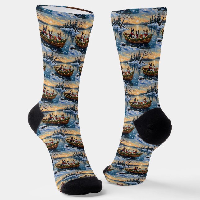 Chaussette Bull Terrier Noël Bateau Fêtes (Angulaire)