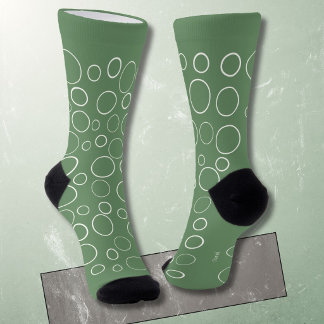 Chaussette Bulles et anneaux, cercles blancs sur fond vert