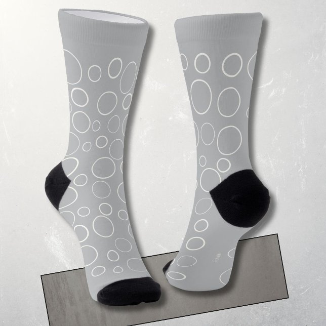 Chaussette Bulles et anneaux, cercles blancs sur gris (Créateur téléchargé)