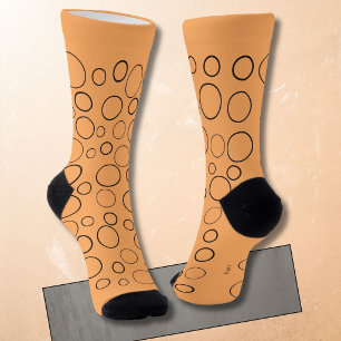 Chaussette Bulles et anneaux, cercles noirs sur orange