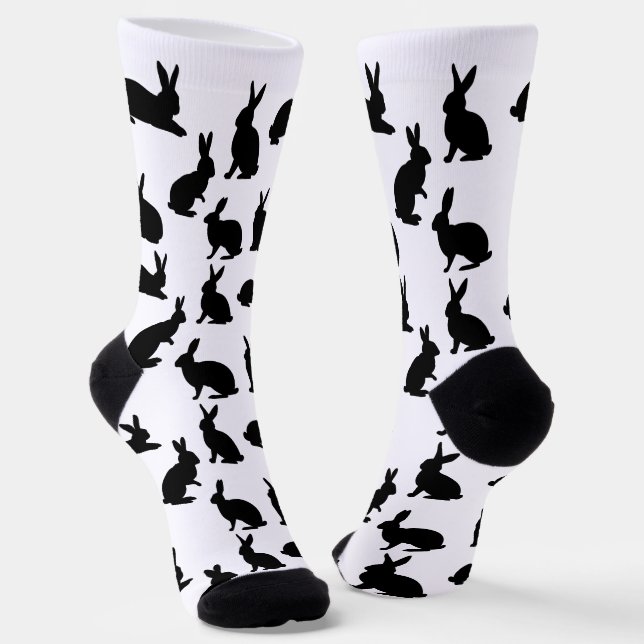 Chaussette Bunny Silhouettes Pattern In Black Cute Easter (Angulaire)
