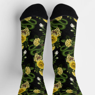 Chaussette Caché dans les roses, jaune et vert