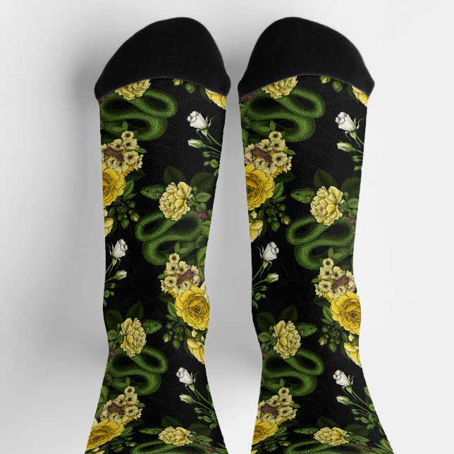 Chaussette Caché dans les roses, jaune et vert (Haut)