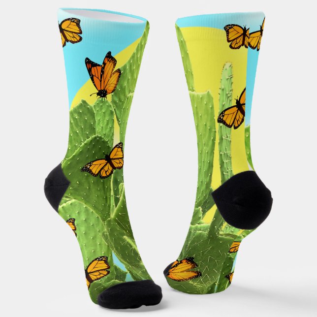 Chaussette Cactus et papillons fantaisistes (Angulaire)