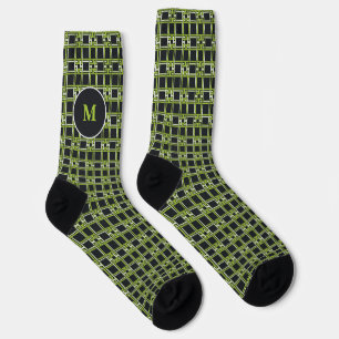 Chaussette Cadeau de monogramme à clé grecque néon vert perso