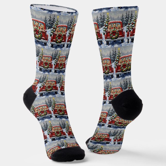 Chaussette Cairn Terrier Noël Camion Rouge Fêtes (Angulaire)