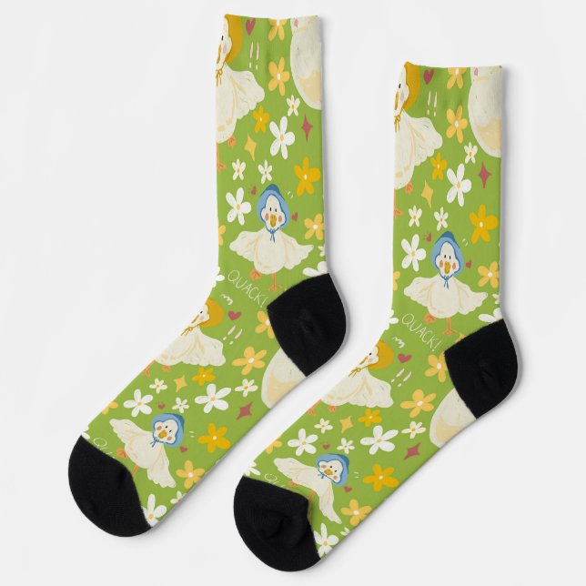 Chaussette Canard vert mignon & motif sans couture de fleur d (Gauche)