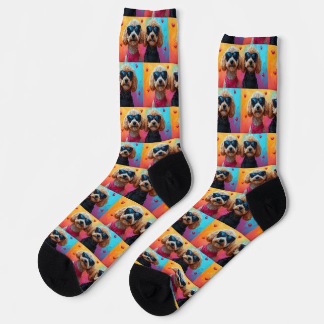 Chaussette Caniche avec roses à cœur Saint-Valentin (Gauche)