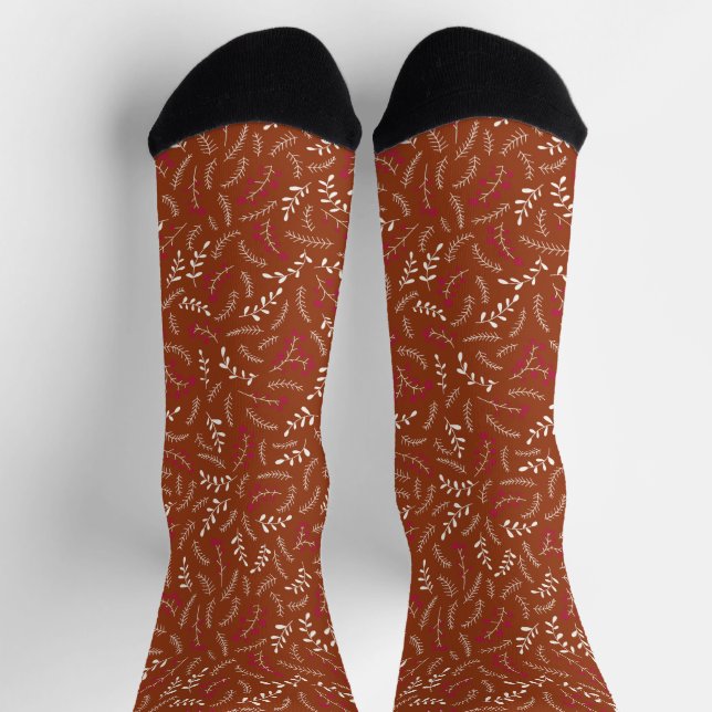 Chaussette Cannelle rouille fermière feuillage rustique motif (Haut)