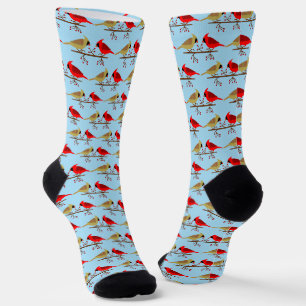 Chaussette Cardinaux de Noël mignons et Baies rouges modélisé