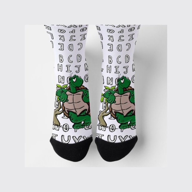 Chaussette Caricature cool de tortue verte avec alphabets (Créateur téléchargé)