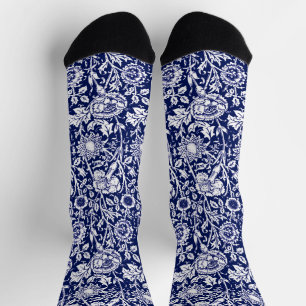 Chaussette Carnation Art Nouveau damassé, bleu marine et blan