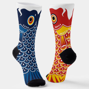 Chaussette Carpe Asymétrique Bleue et Rouge Koinobori