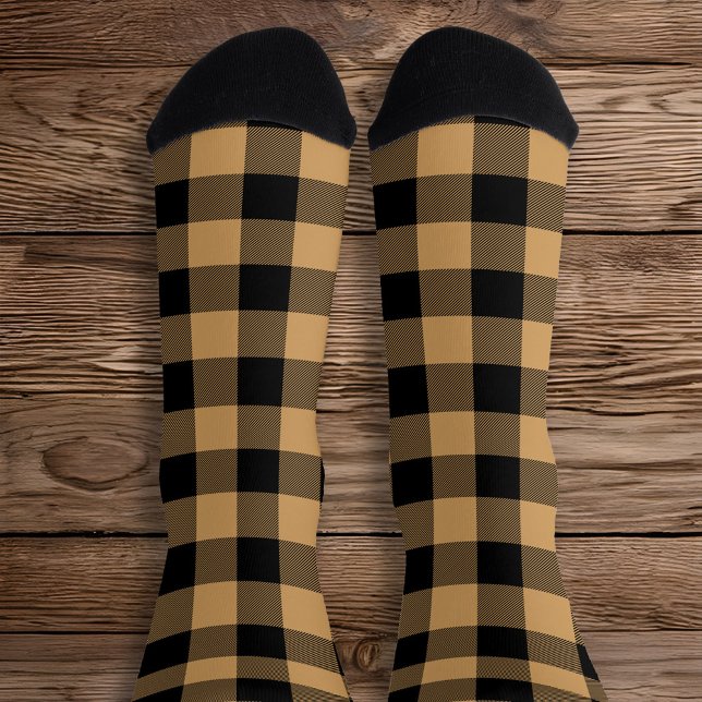 Chaussette Carreaux buffalos marron et noirs (Tan Buffalo Plaid Socks)