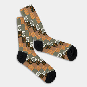 Chaussette Carreaux de mosaïque européens classiques gris bru