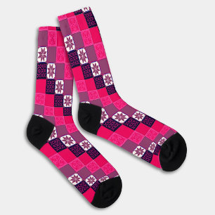 Chaussette Carreaux de mosaïque européens classiques rose fuc