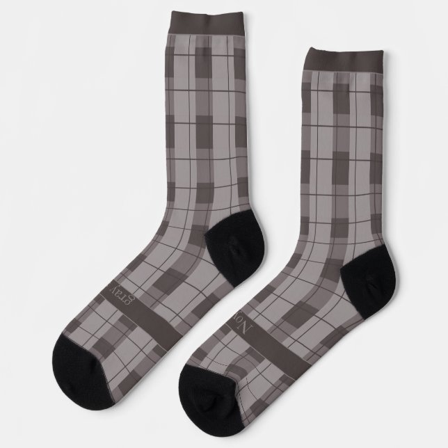 Chaussette Carreaux gris et gris, Texte sur pied (Gauche)
