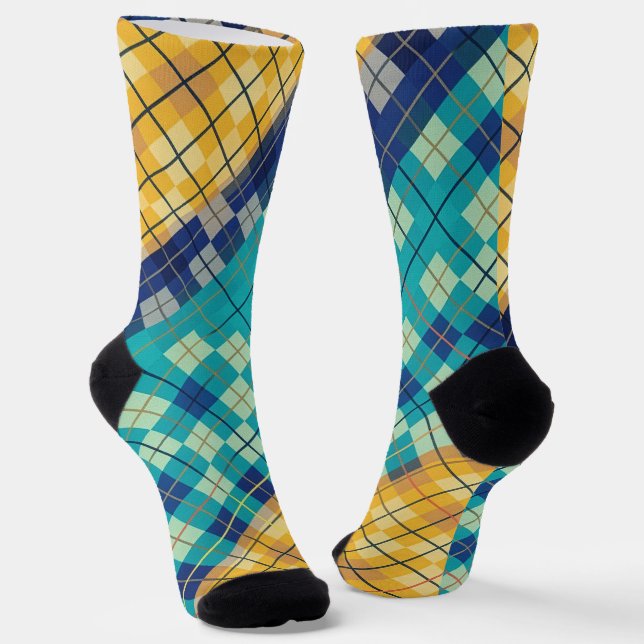Chaussette Carreaux Multicolores Bleu et Jaune Argyle (Angulaire)
