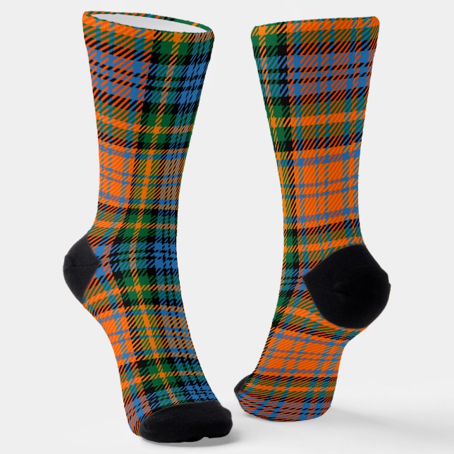 Chaussette Carreaux Orange Vert Tartan Rustique Clair (Angulaire)