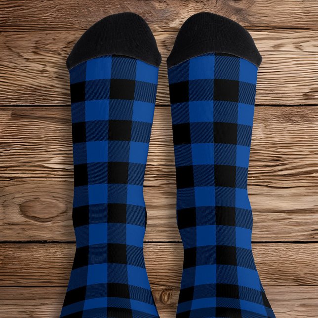 Chaussette Carreaux profond bleu et noir de bison (Blue and Black Buffalo Plaid Socks)