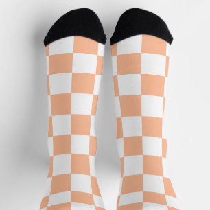 Chaussette Carrés à dames pêche et blanc géométrique rétro