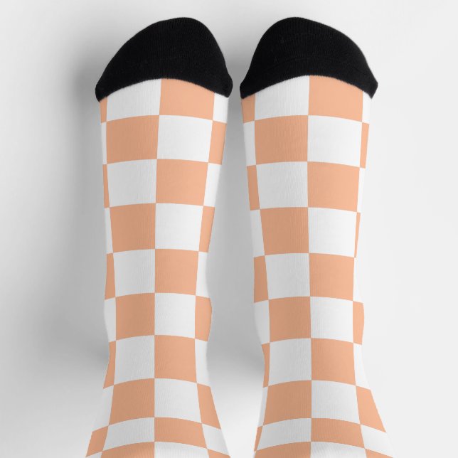 Chaussette Carrés à dames pêche et blanc géométrique rétro (Haut)