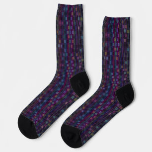 Chaussette Carrés bleus, verts, violets, roses avec des rayur