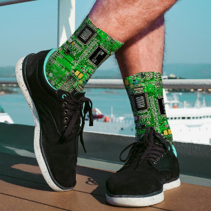 Chaussette Carte à circuit imprimé Microchip verte Nom Geeky