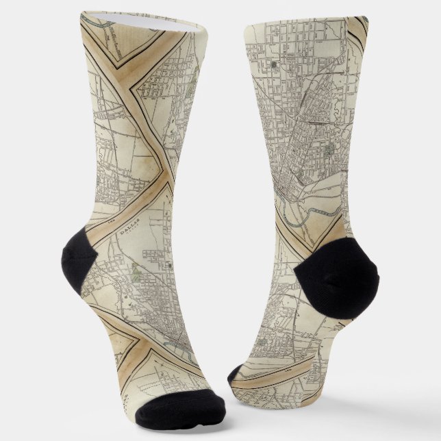 Chaussette Carte ancienne de Dallas, TX (1890) (Angulaire)