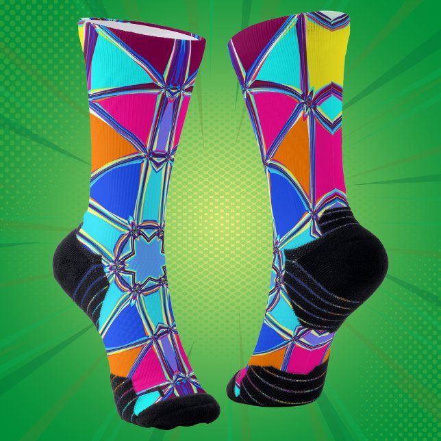 Chaussette Carton Mandala bleu rose jaune et orange (Créateur téléchargé)