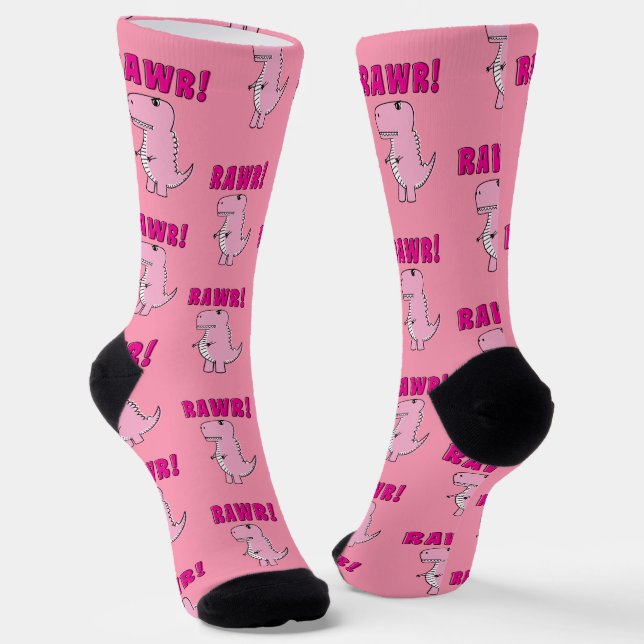 Chaussette Cartoon T-Rex Dinosaur Mignonne Et Rose En Colère (Angulaire)