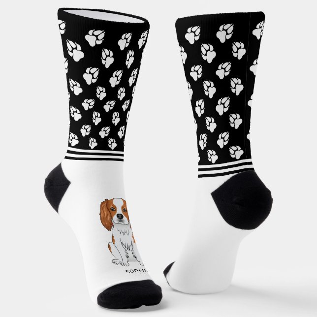 Chaussette Cavalier King Charles Blenheim avec nom et pattes (Angulaire)