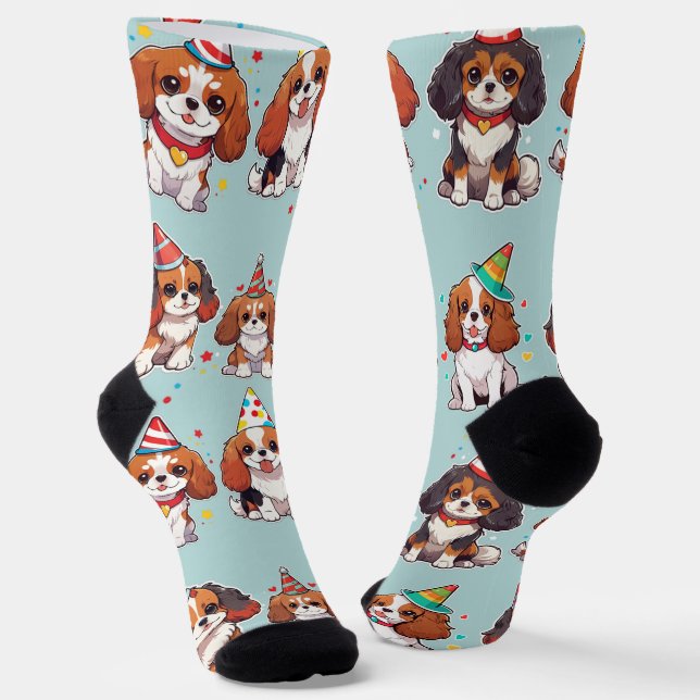 Chaussette Cavalier King Charles Pastel Motif d'anniversaire (Angulaire)