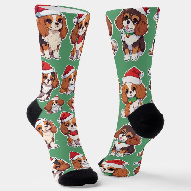Chaussette Cavalier King Charles Pastel Motif de Noël (Angulaire)