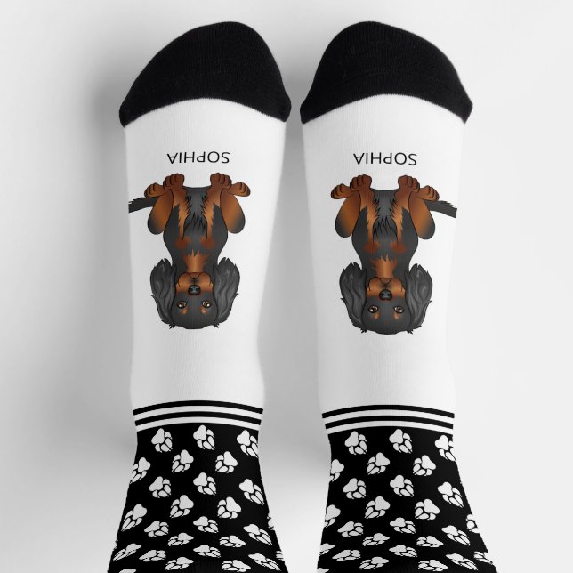 Chaussette Cavalier noir et fauve avec nom et pattes (Haut)