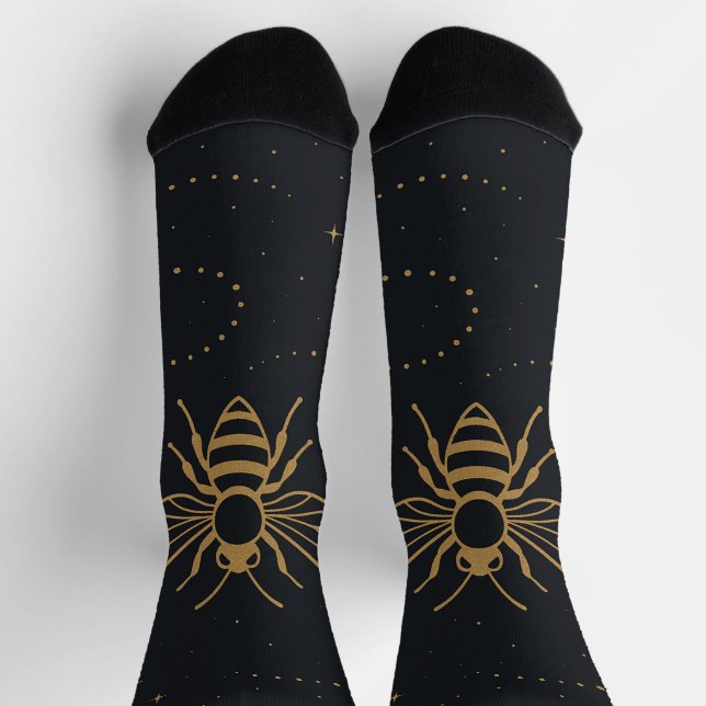 Chaussette Celestial Bee Trail – Elegant Cosmic Gold Design (Haut)