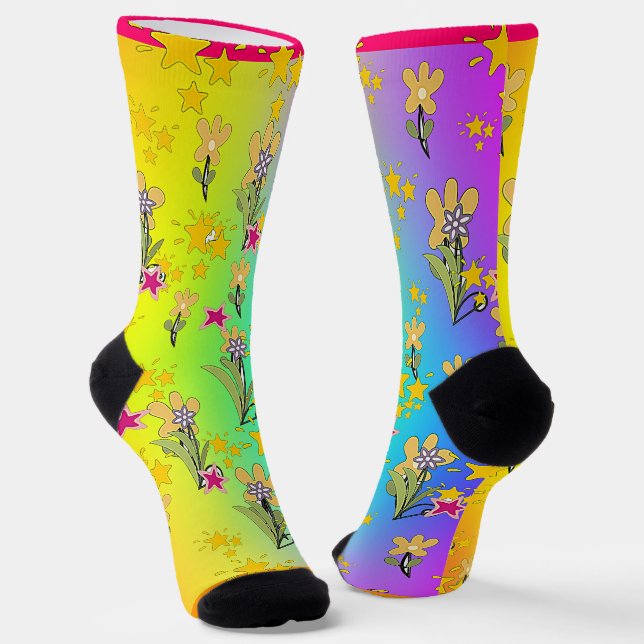 Chaussette Cercle Arc-en-Ciel De Bouquets Floraux (Angulaire)