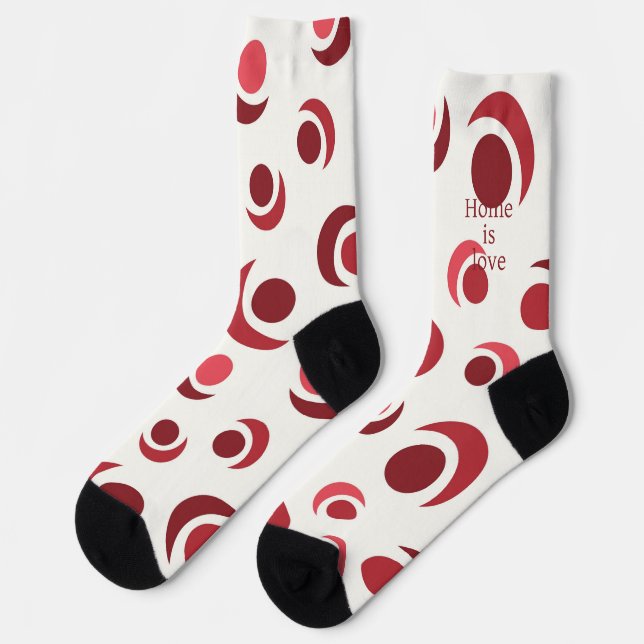 Chaussette Cercles abstraits et croissants en rouge (Gauche)