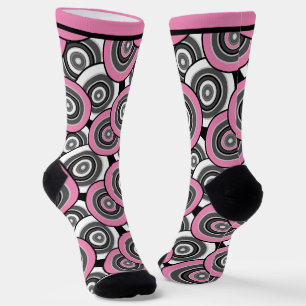Chaussette Cercles et anneaux quadrillage géométrique noir et