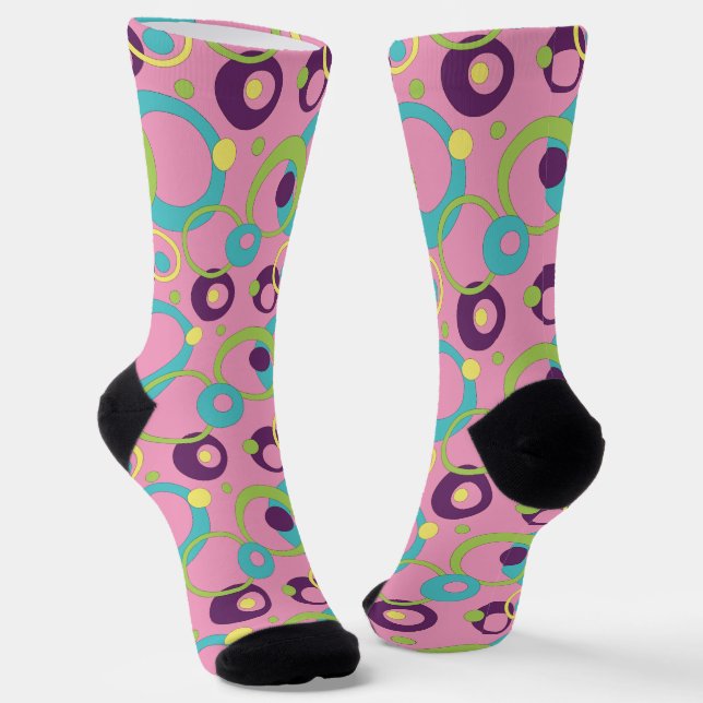 Chaussette Cercles roses funky Pied de fond (Angulaire)