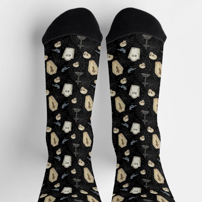Chaussette Cercueil effrayant et corbeau Halloween  (Haut)