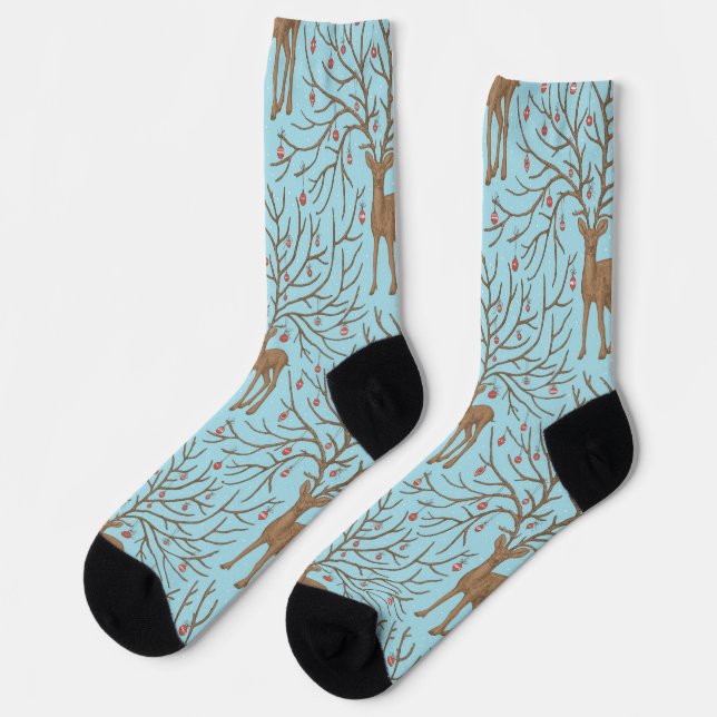 Chaussette Cerf de Noël sur fond bleu (Gauche)